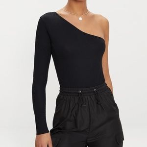 One shoulder black bodysuit